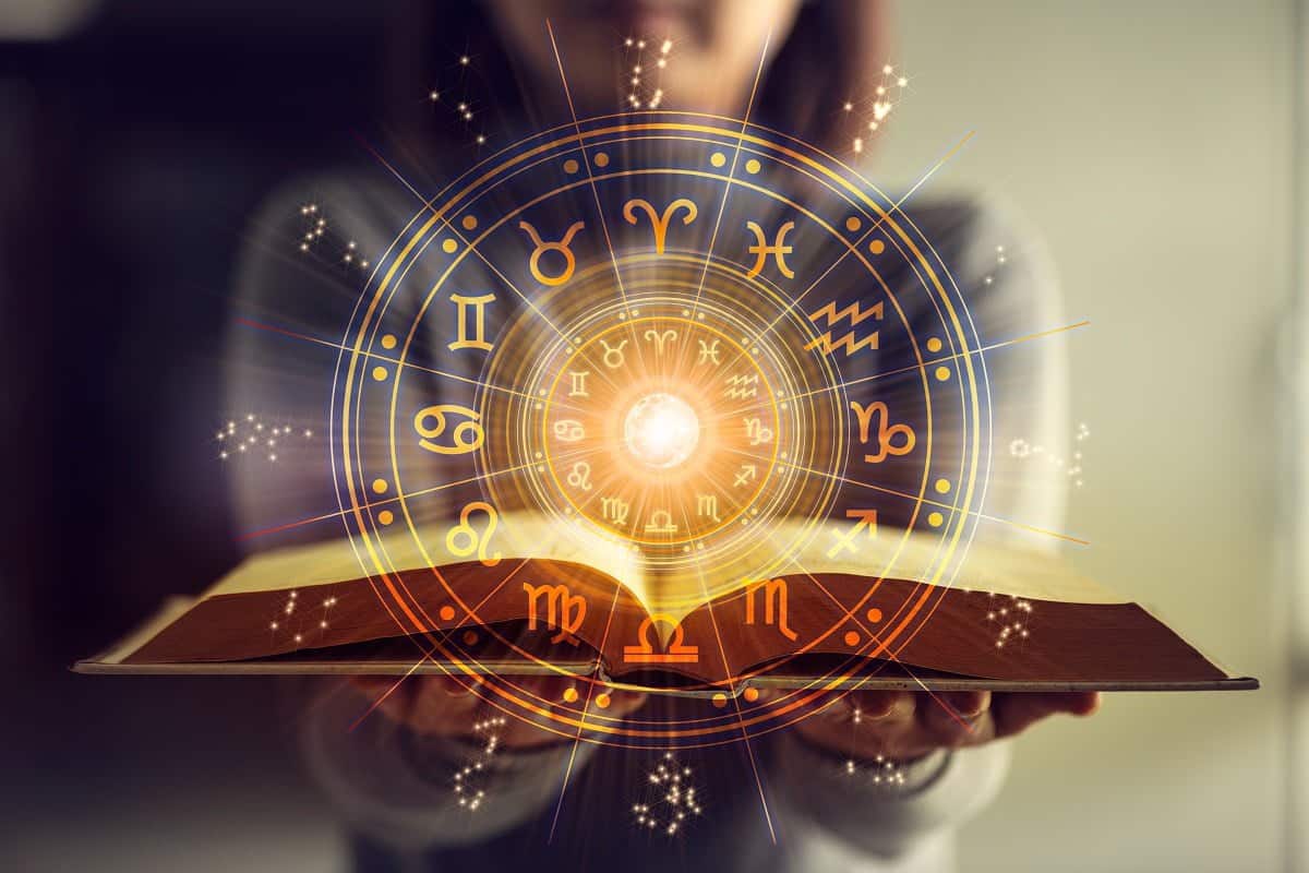 vecteezy woman holding a astrology book astrological wheel 7425490