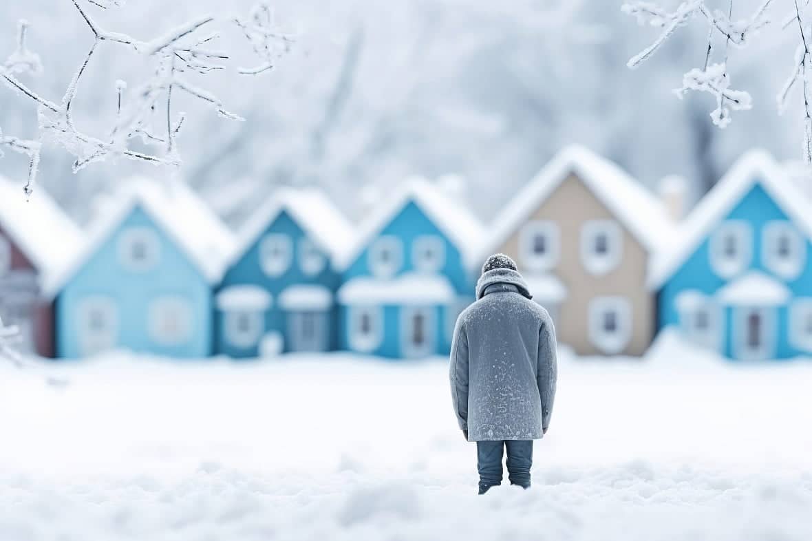 vecteezy ai generato un triste uomo sta su un strada nel inverno su 33834767