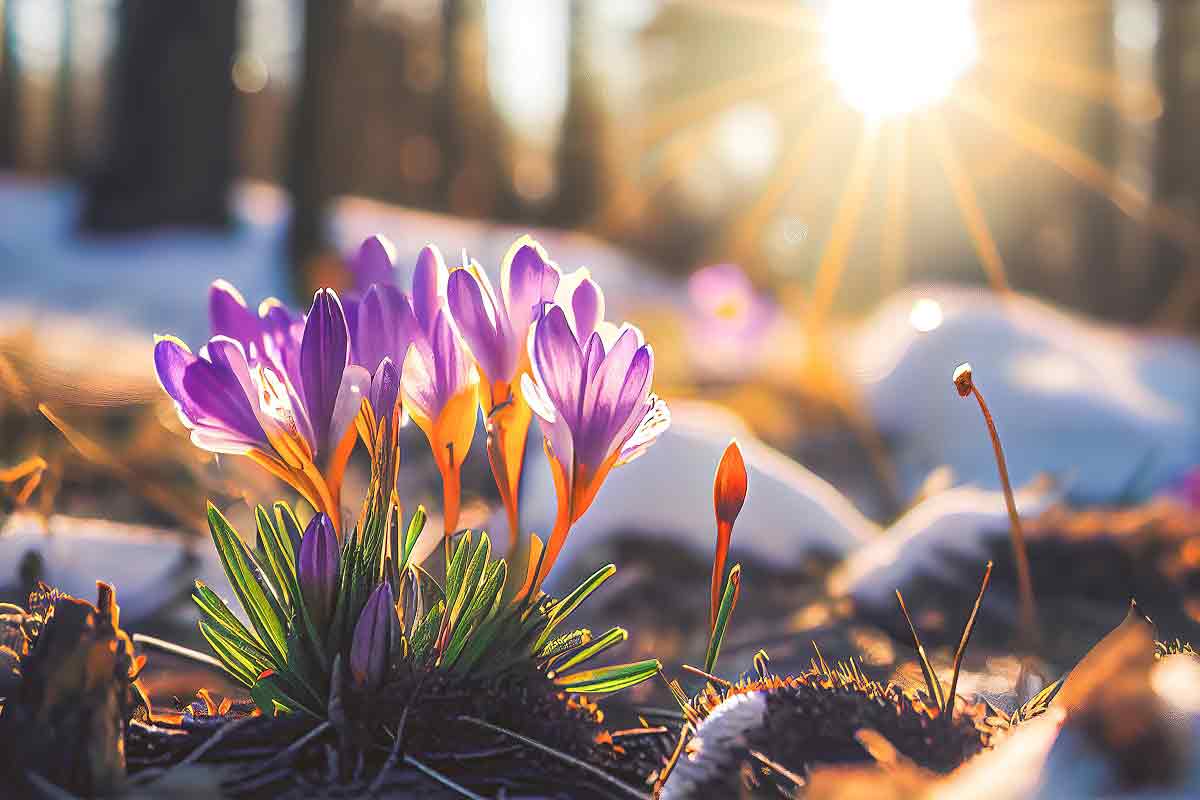 vecteezy the first spring flowers crocuses in a forest with snow 20638530